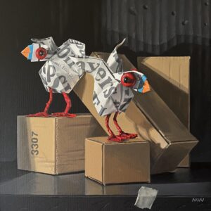 Two Puffins on Boxes