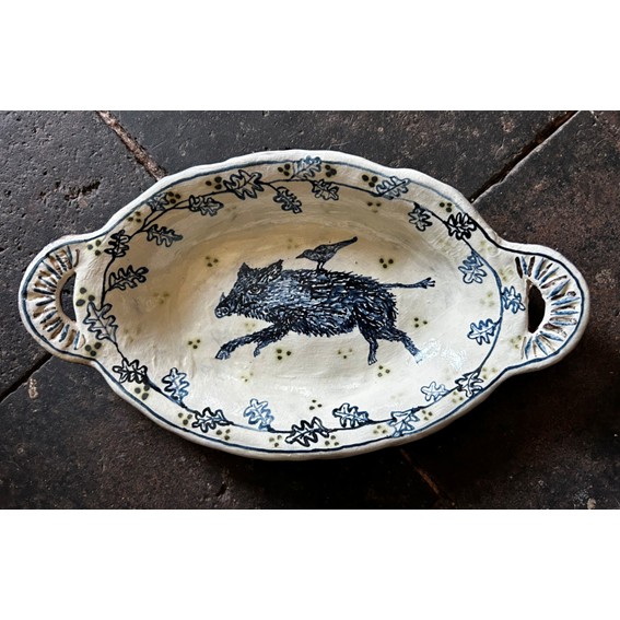 Running Boar with Bird